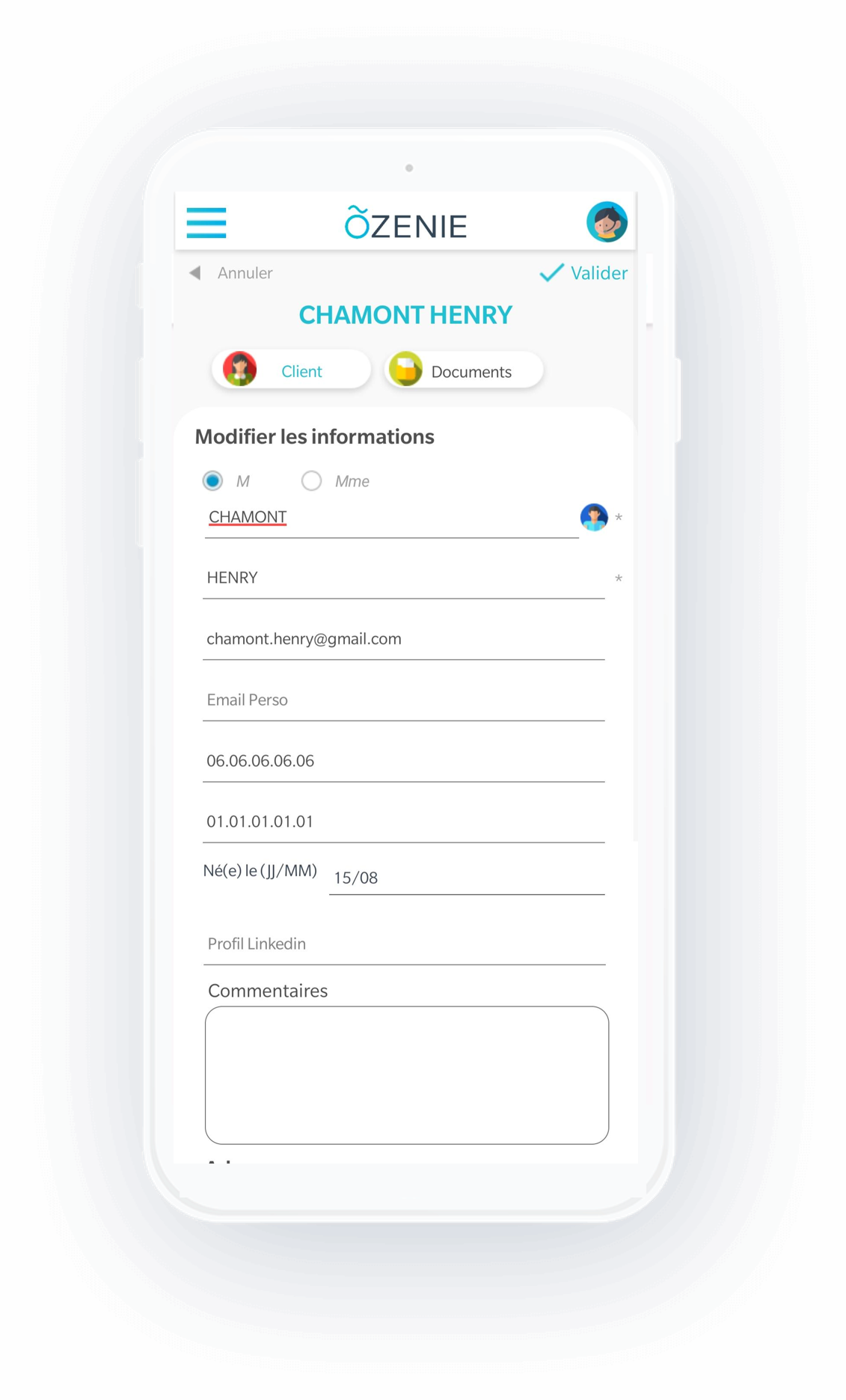 modifier les informations