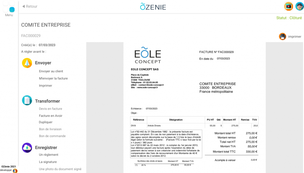 Facture ÕZénie
